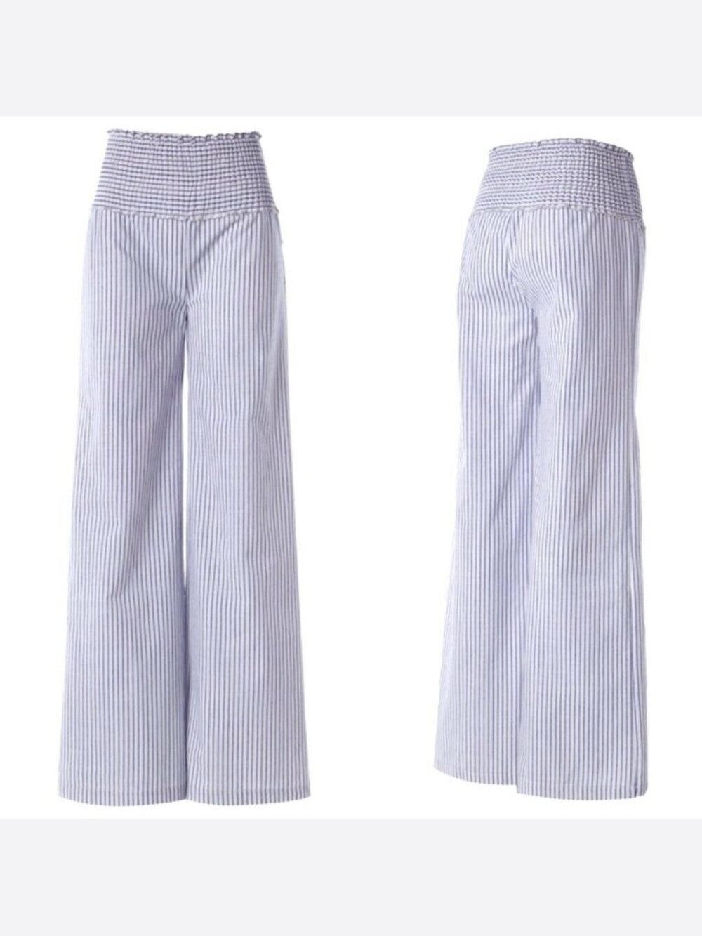 Los Angeles Boutique White Blue Stripe Wide Leg High Waist Summer Beachy Pants L